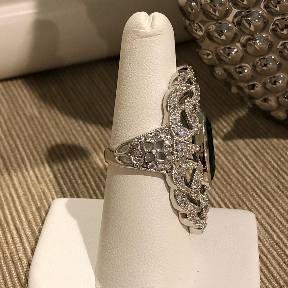 Lab Created Emerald & CZ Statement Ring - Picture 6 of 10